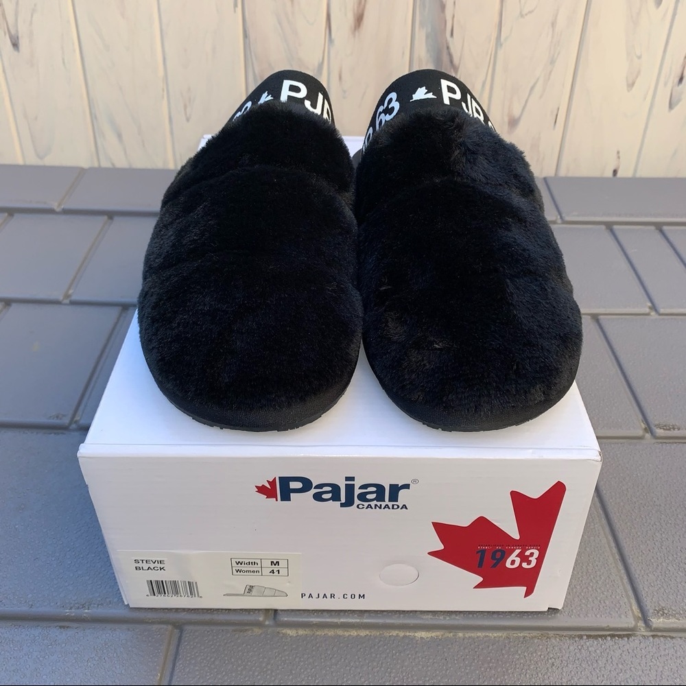 PAJAR Stevie Black Faux Fur Slippers Size 10